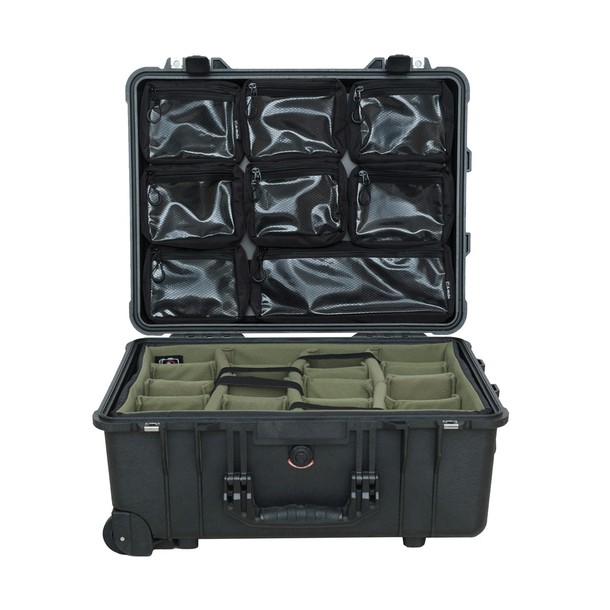 LID1560MC8 transparent mesh lid organiser fitted in the lid of a Peli 1560 case