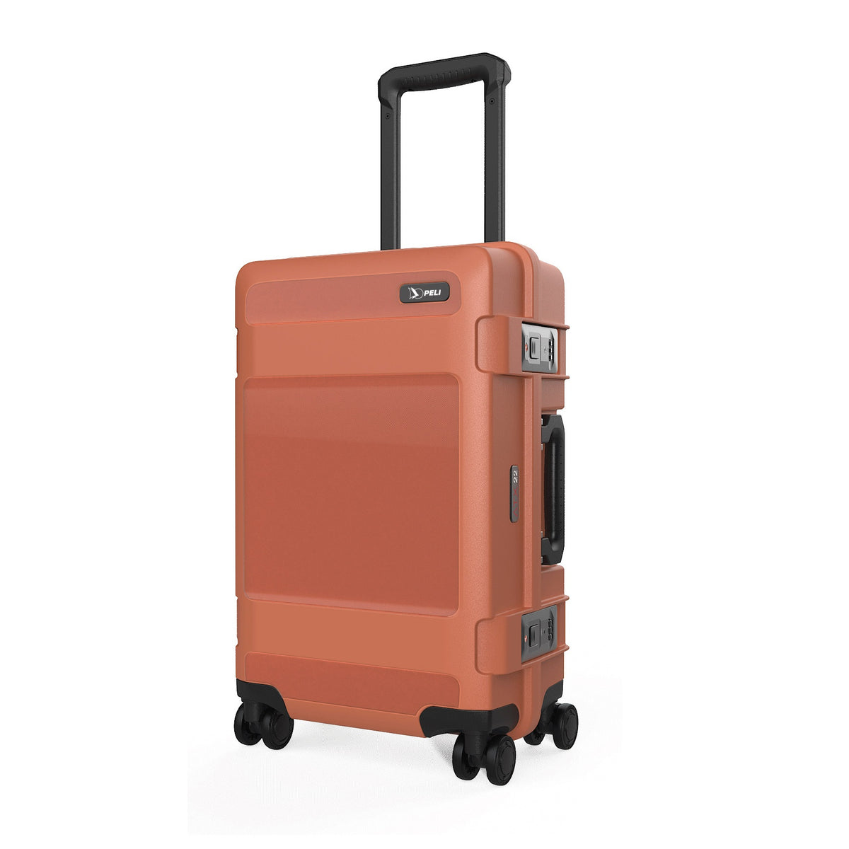 Peli ATX HC22 carry-on suitcase in Iron Clay, three-quarter view showing the telescopic handle