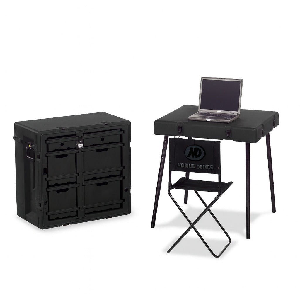 Peli 474-ADMIN-DESK portable field workstation in transport container configuration ready for shipping