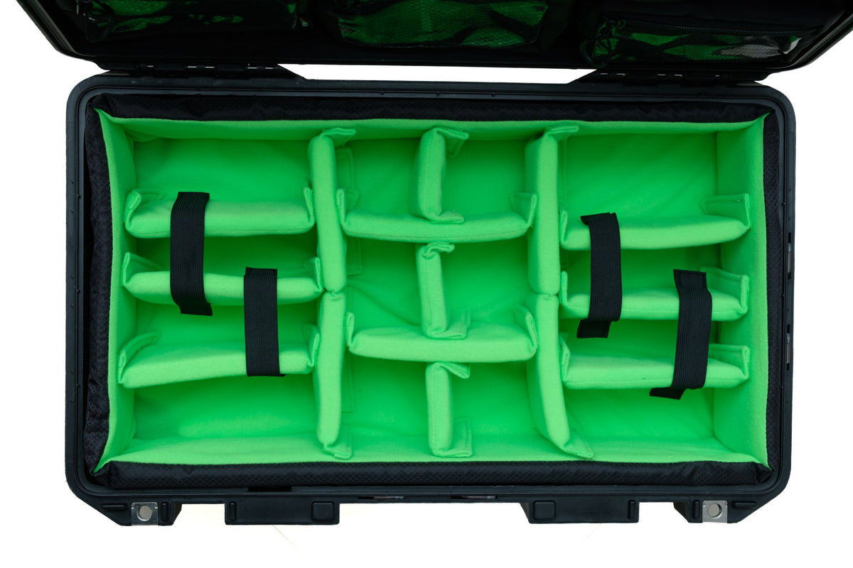 Limetkové polstrované přepážky s elastickými popruhy pro kufr Peli Air 1535 od A-MoDe