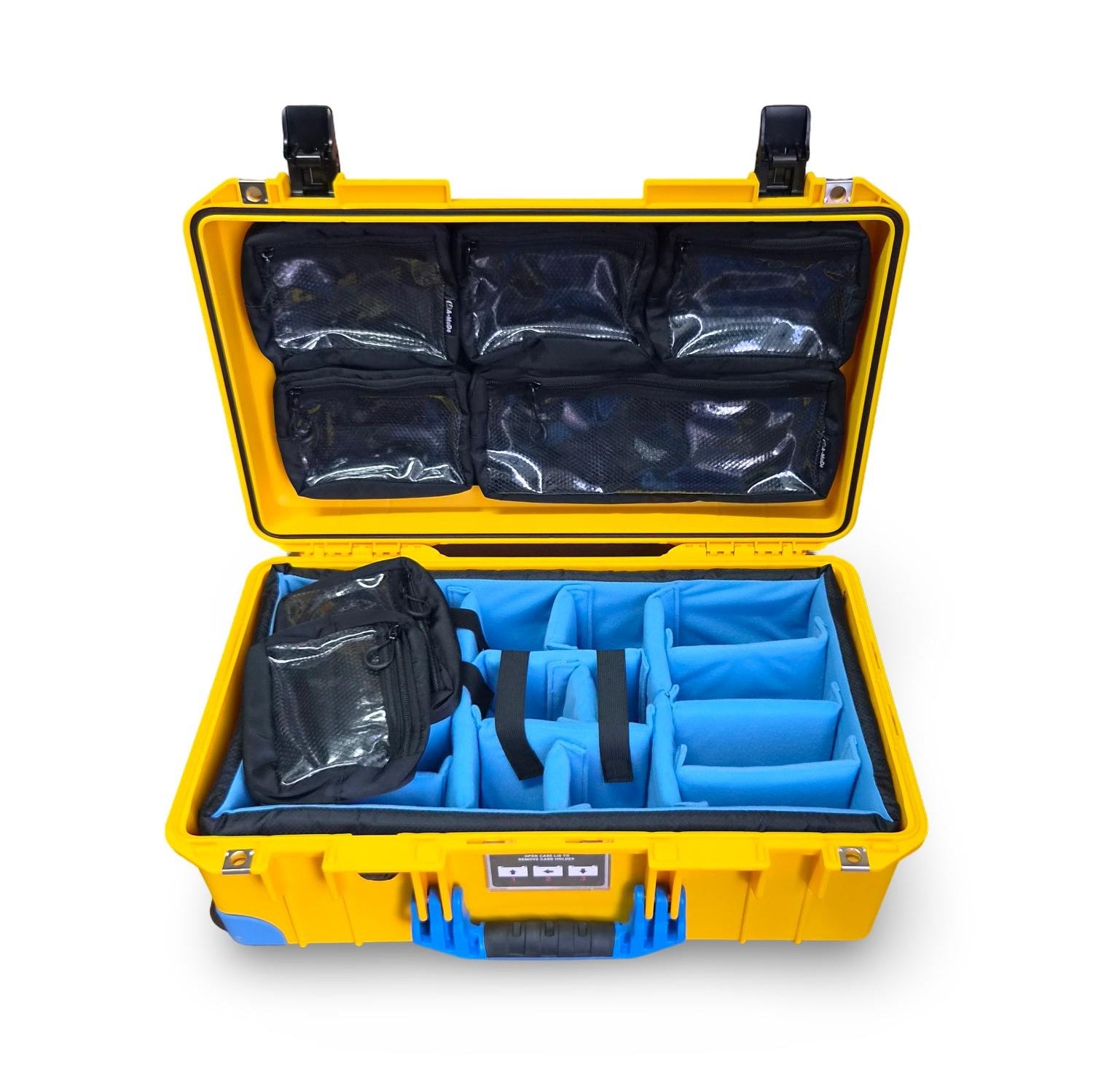 Valise Peli Air 1535 Jaune et Bleu avec organiseur de couvercle en filet transparent (LID1519MC7N)