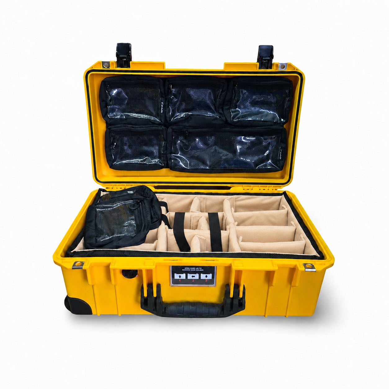 Kit Peli Air 1535 Giallo con Nero con organizer trasparente per il coperchio e set di divisori imbottiti beige