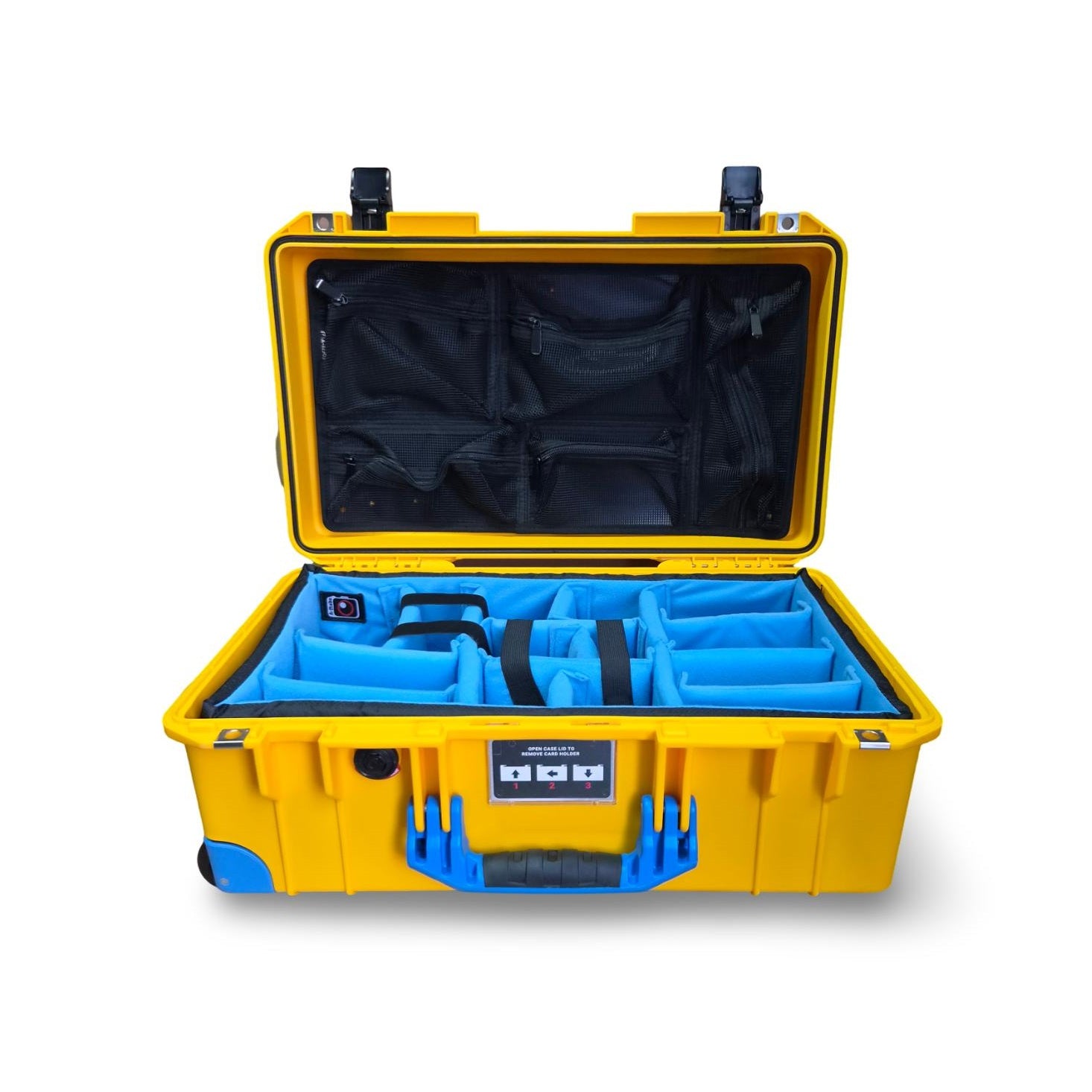 Valise Peli Air 1535 Jaune et Bleu avec organiseur de couvercle en filet standard (LID1519C)