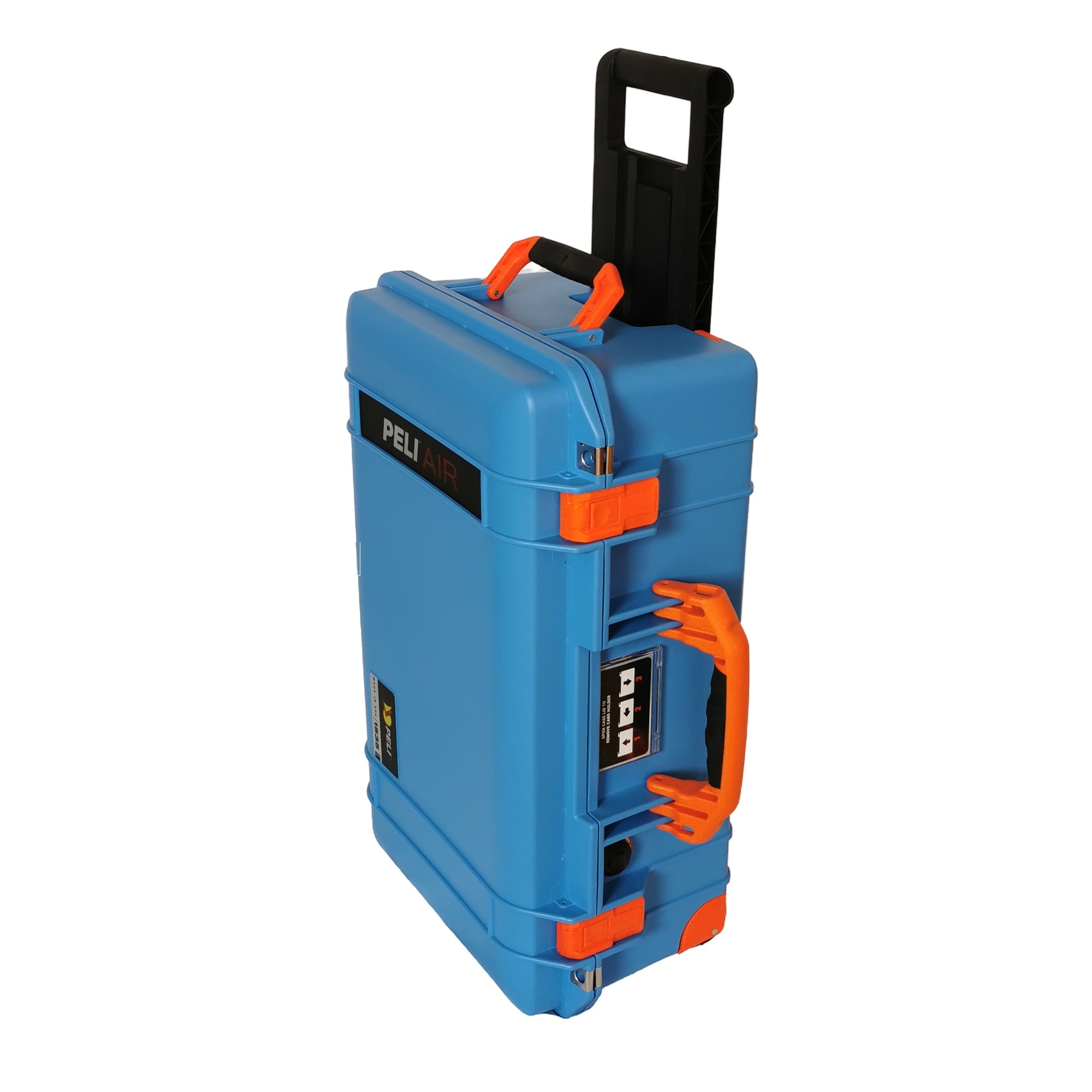 Peli Air 1535 blue with orange latches and handle-less side handle