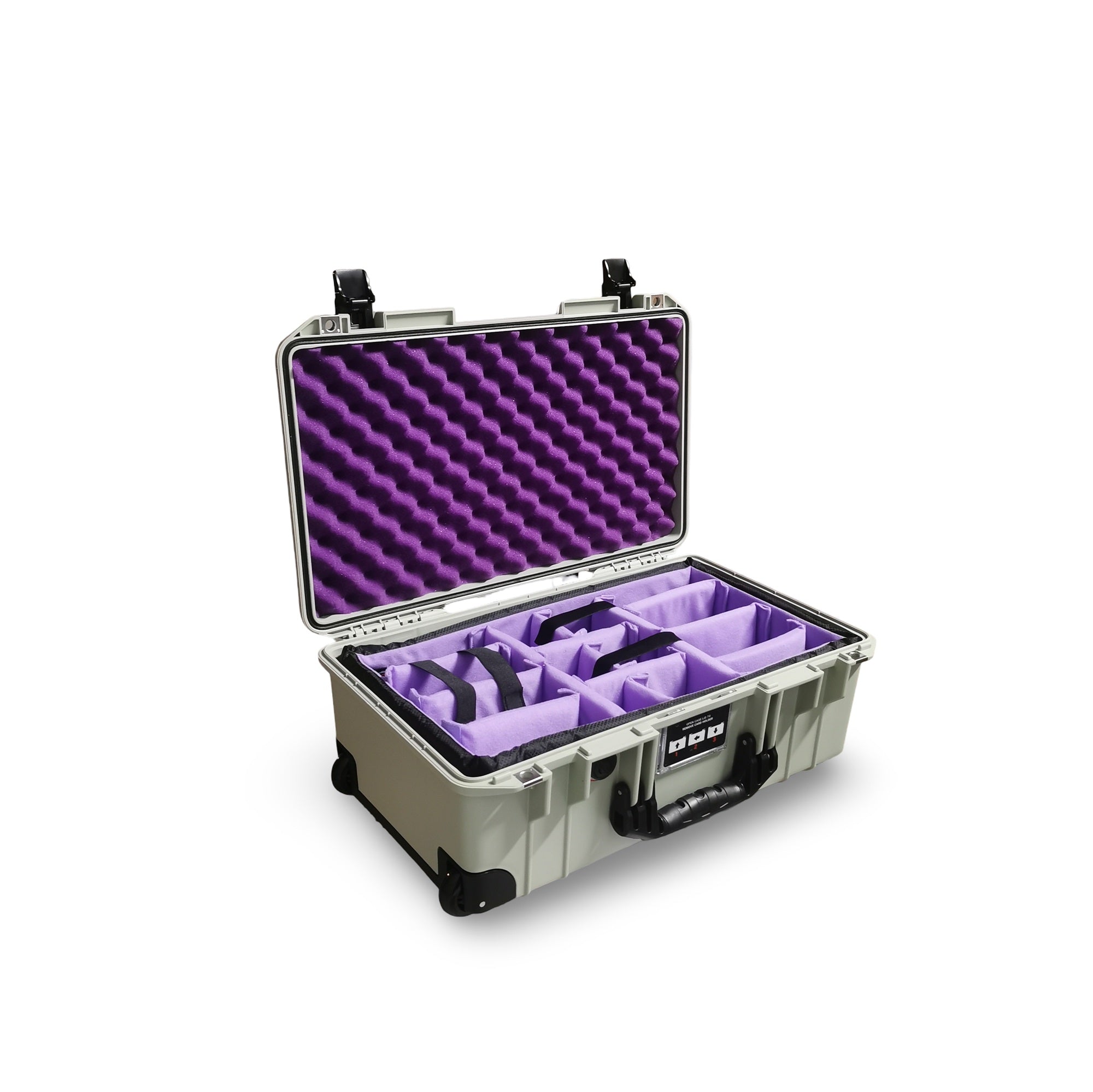 Peli Air 1535 Salbeigrau Bundle – Koffer + violettes Trennwandsystem + violetter Deckelschaum