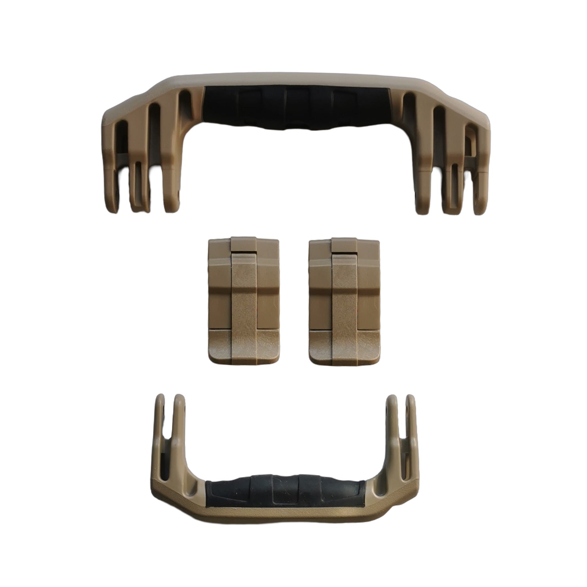 Genuine Peli replacement Desert Tan latches and handles set for Protector 1510 and 1560 – 2 medium two-step latches, 1 medium handle, 1 small handle