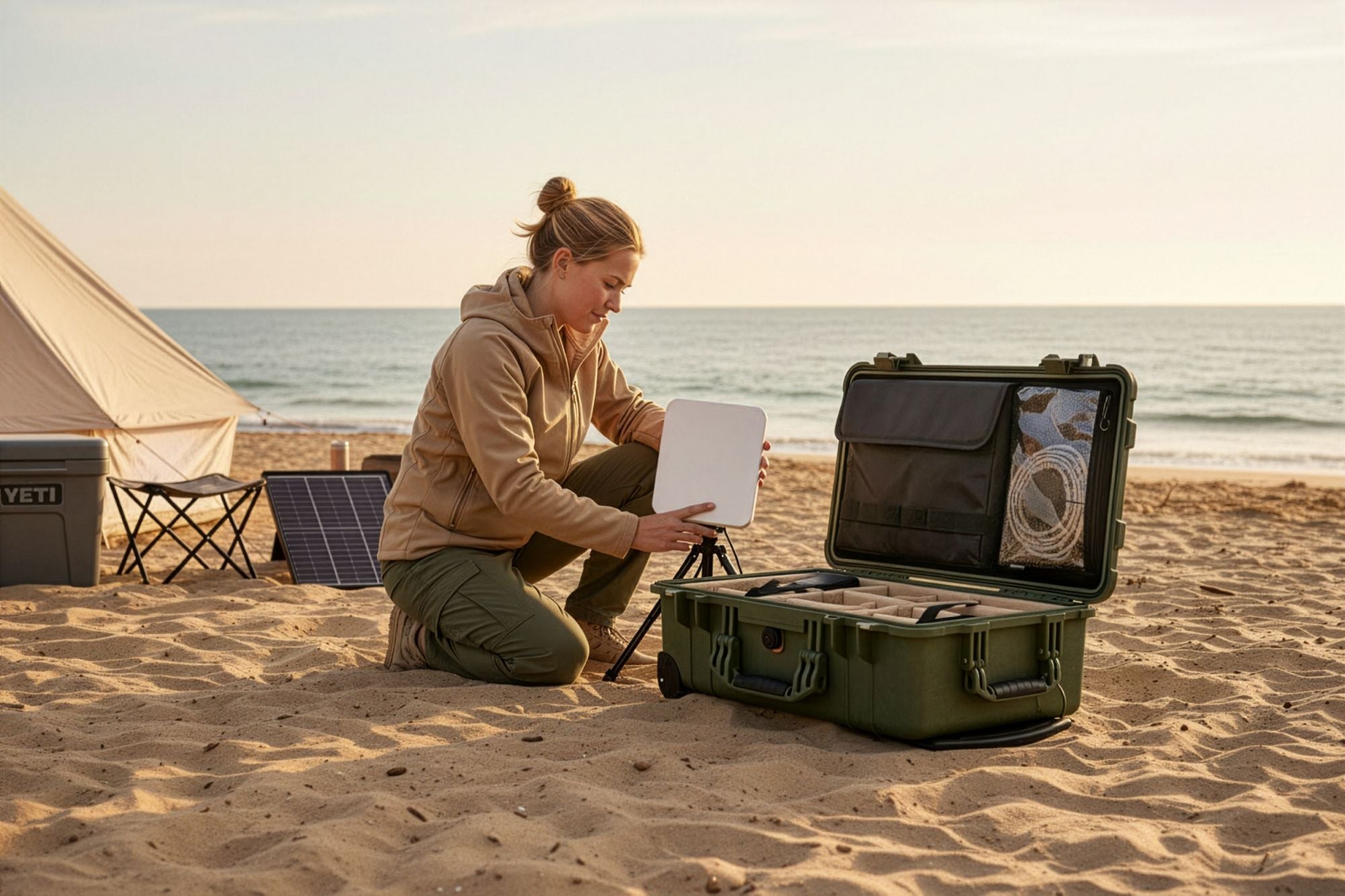 Starlink Mini lid organizer for Peli case, front view of the padded pouch