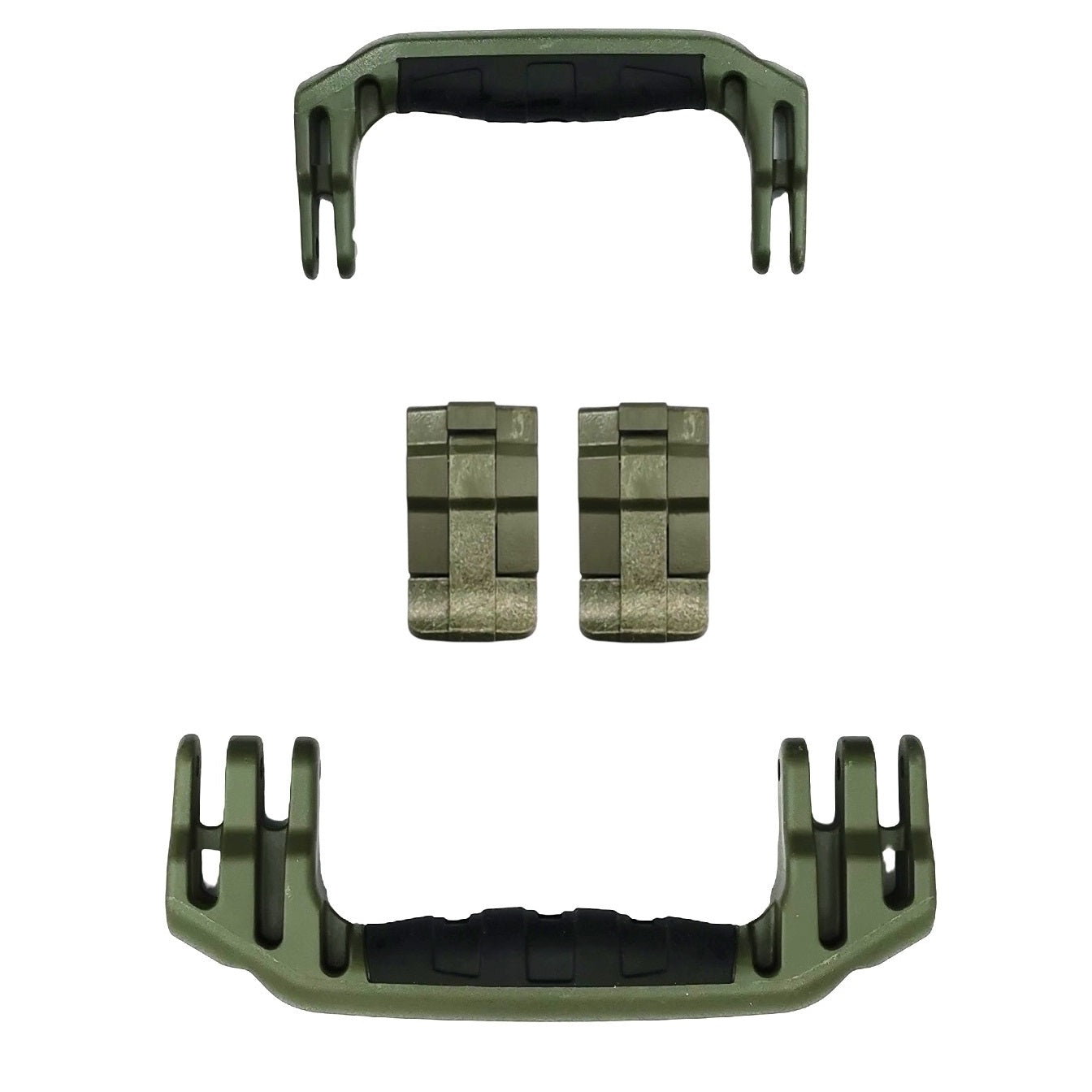 OD Green replacement latches and handles set for Peli Protector 1510 and 1560 cases — 2 two-step latches, 1 medium handle, 1 small handle