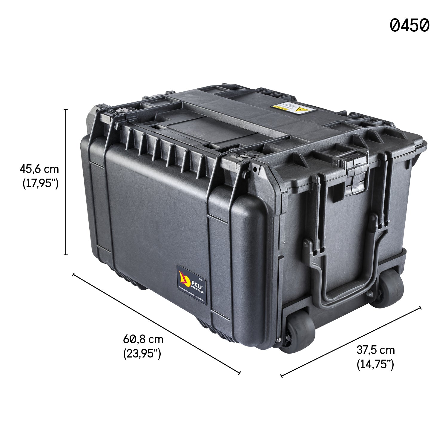 Außenansicht des Peli 0450 Protector Mobilen Werkzeugwagens aus schwarzem Polypropylen