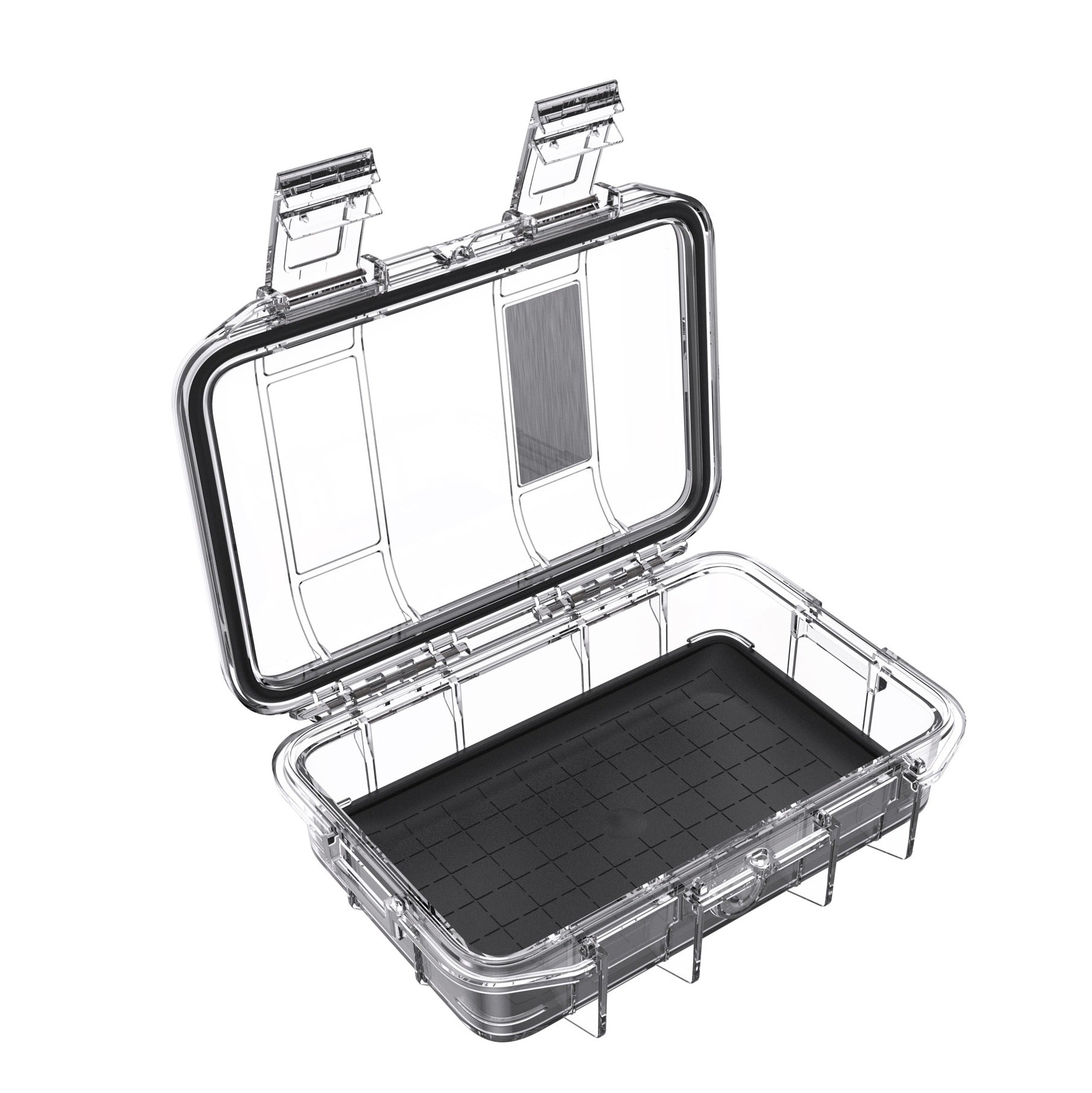 Geöffnetes Peli M40 Mikro-Case mit IP67-wasserdichtem Innenraum und Schlossöse