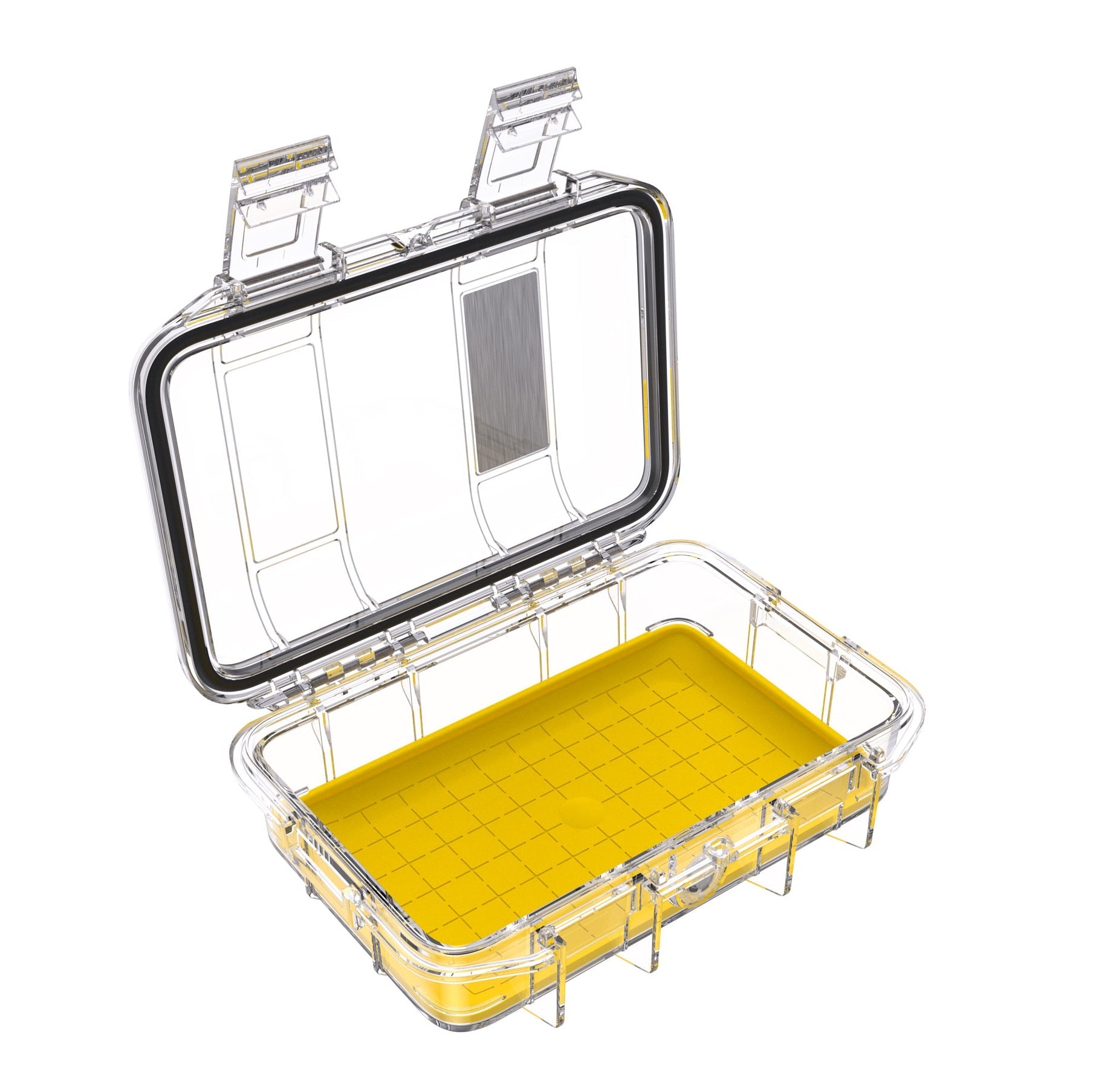 Peli M40 Micro Case open with clear transparent lid revealing the IP67 watertight interior
