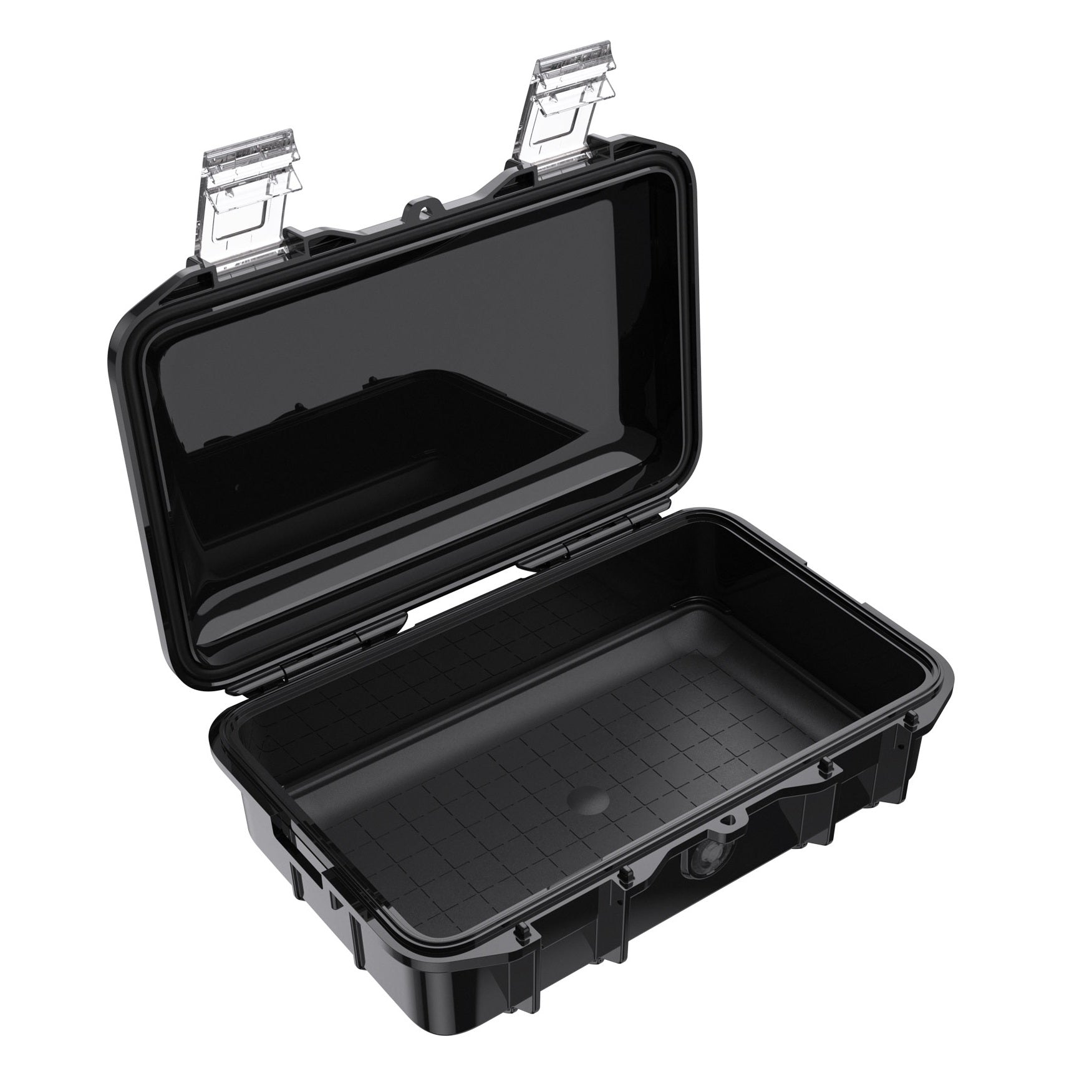Peli M50 Micro Case black open interior — removable no-slip liner, interior 18.5 × 10.9 × 6.1 cm
