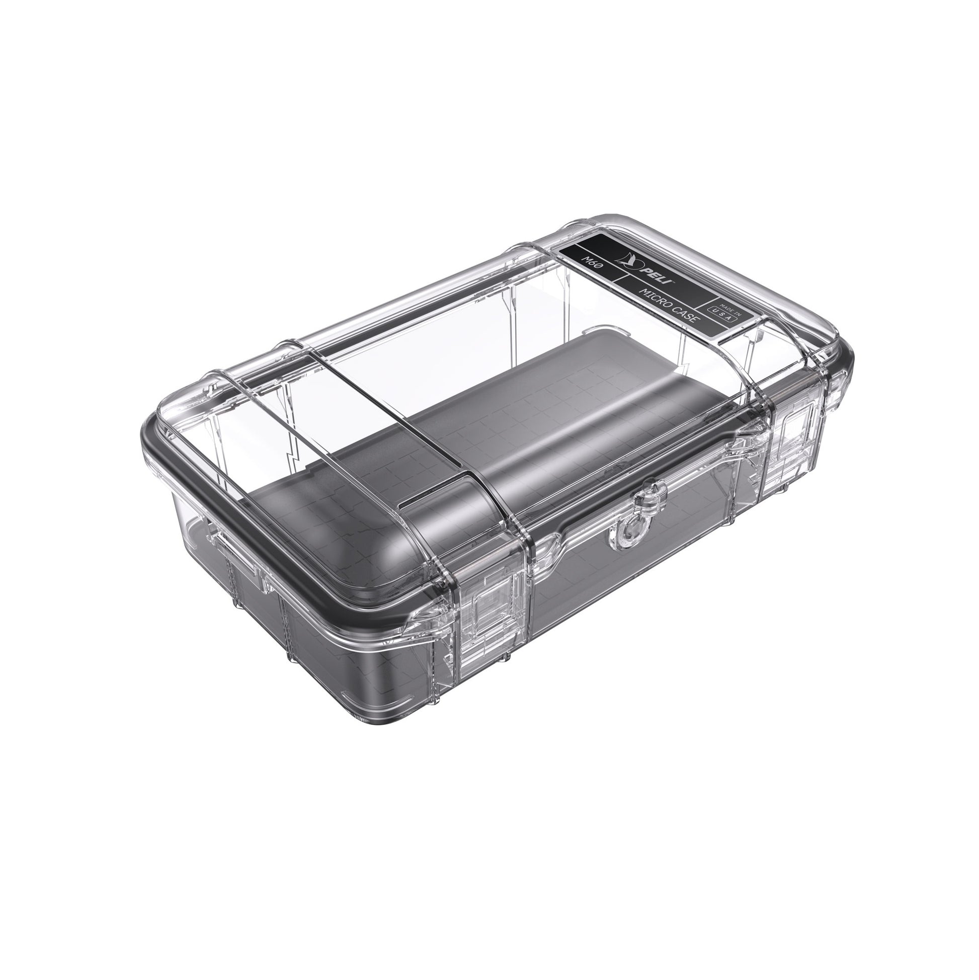 Peli M60 -mikrokotelo kirkkaana/mustana kuvattuna toisesta kulmasta