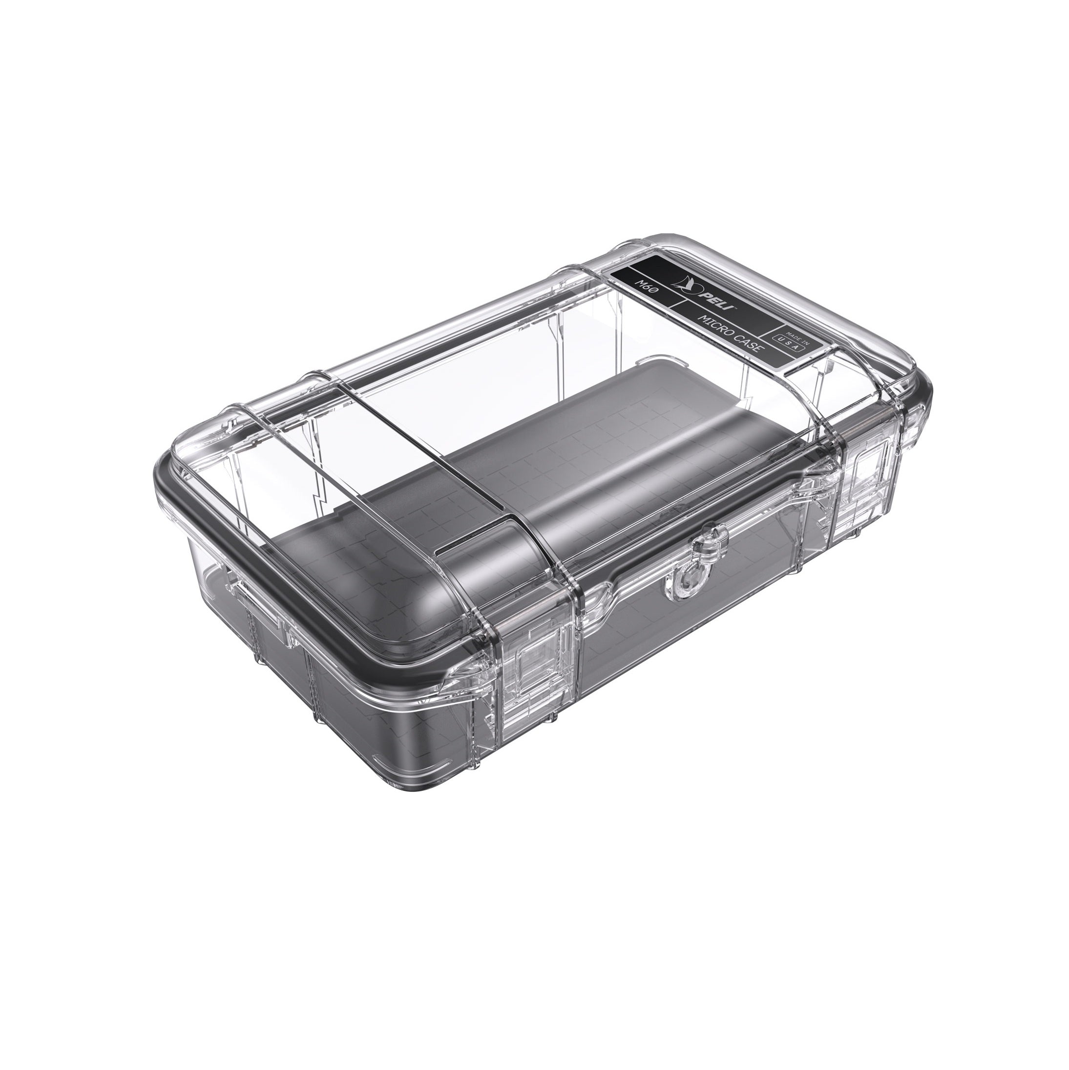 Peli M60 -mikrokotelo kirkkaana/mustana kuvattuna toisesta kulmasta