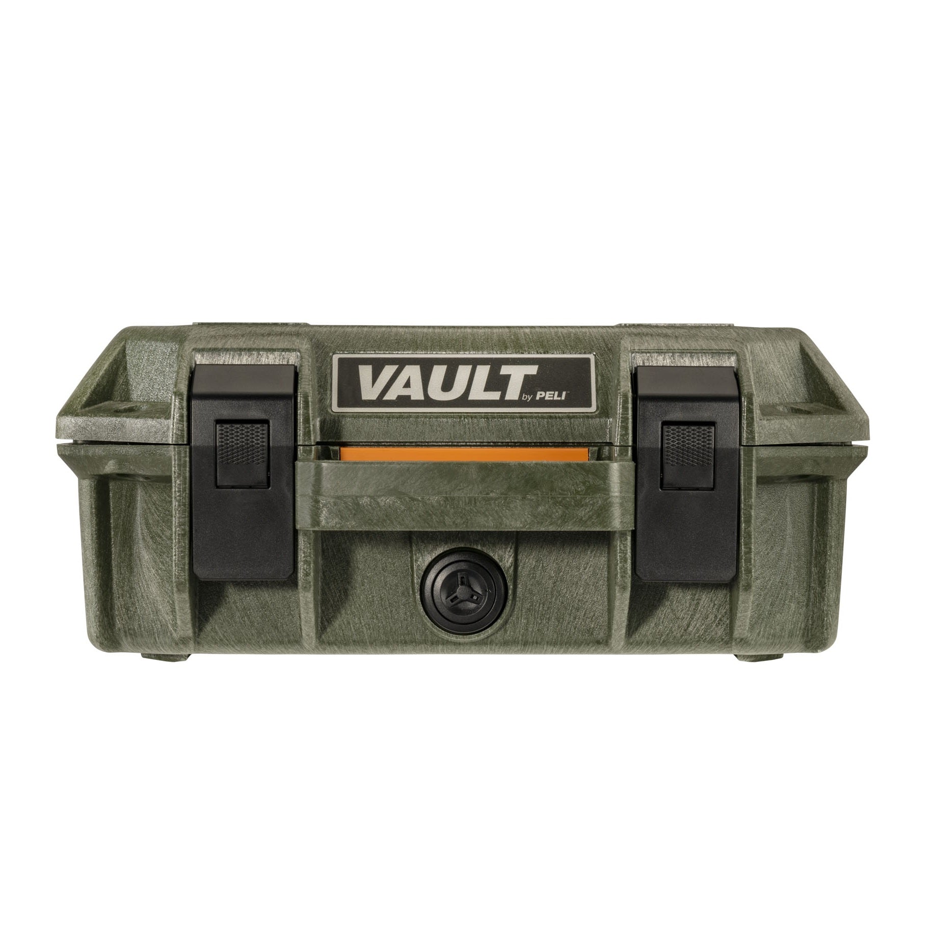 Peli Vault V100 mali kofer za pištolj u boji OD zelena — zatvoren, pogled sprijeda