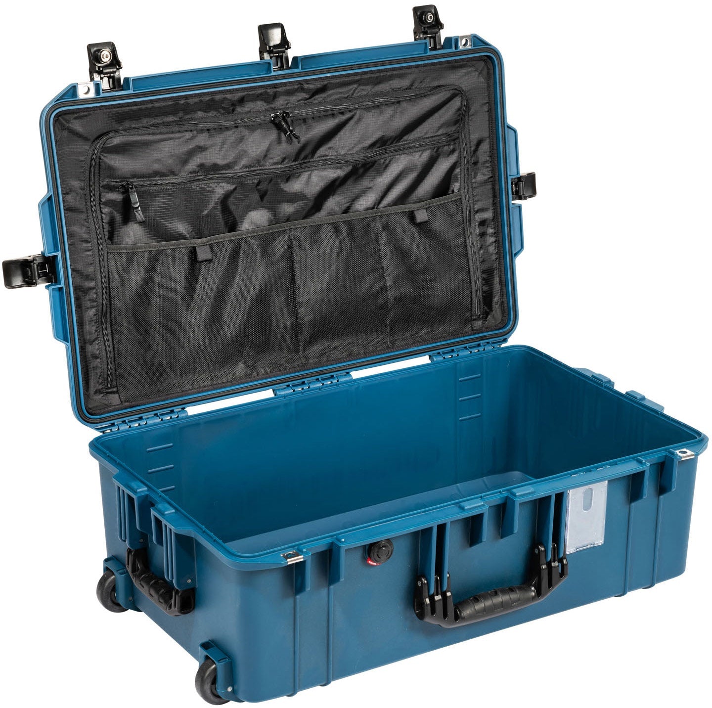 Peli 1595TRVL Indigo hard case with Press and Pull latches and padlock protectors