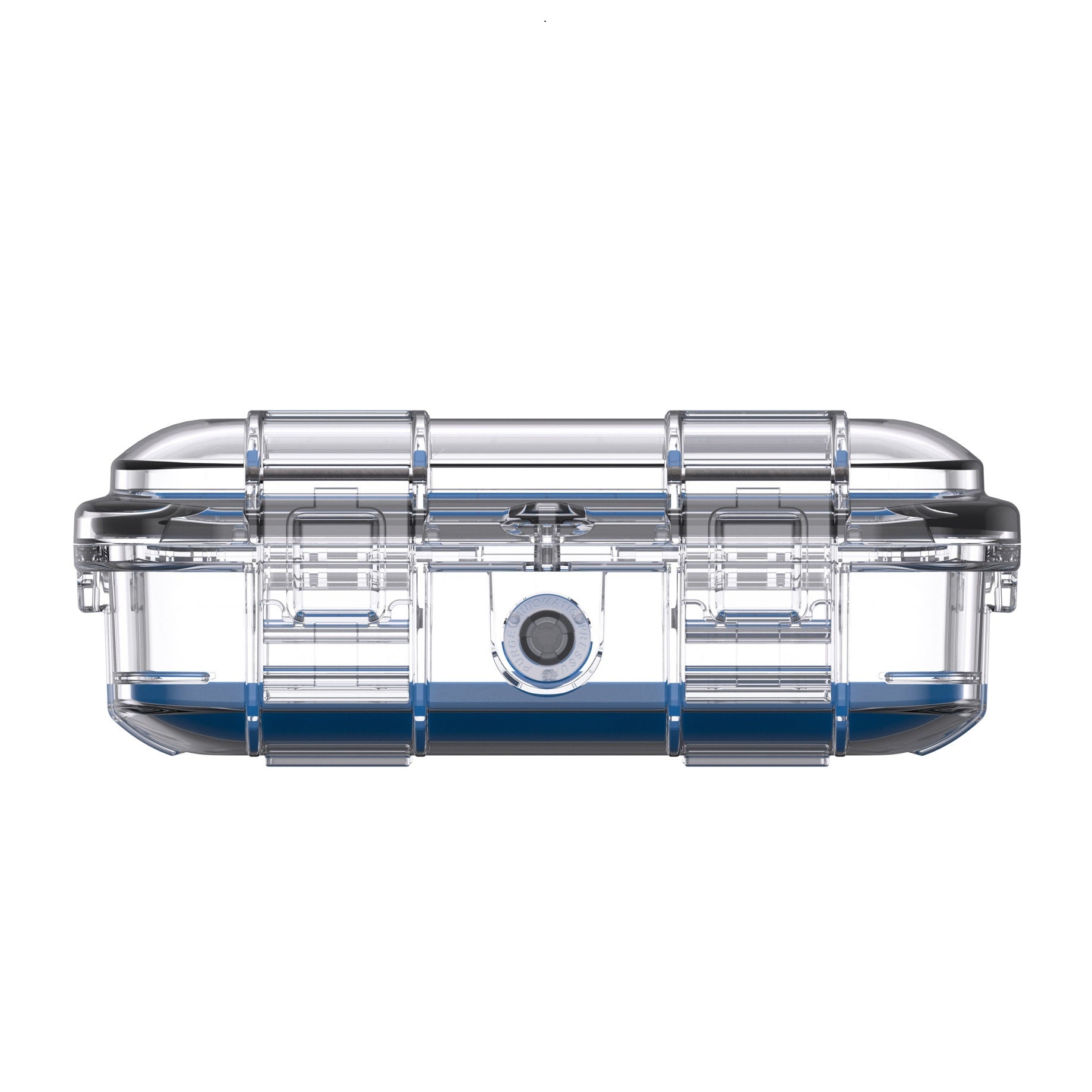 Seitenansicht des Peli M40 Micro Case Transparent/Blau mit zwei Verschlüssen und integrierter Schlossöse