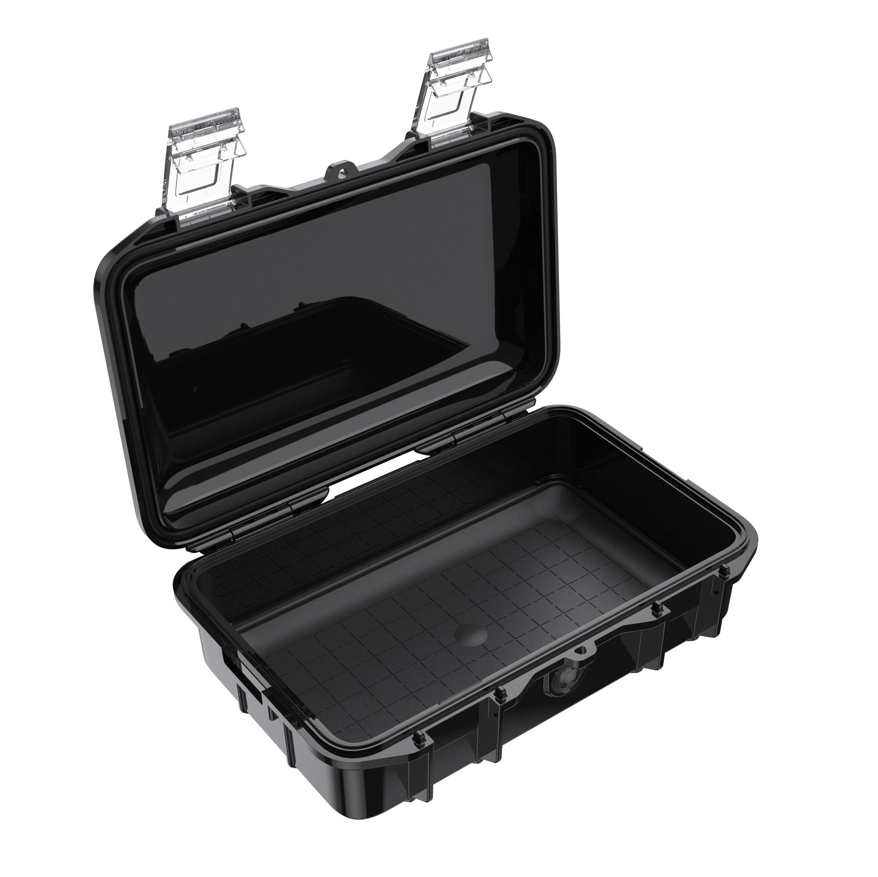 Peli M50 Micro Case black — open view showing O-ring seal and no-slip liner, IP67 waterproof