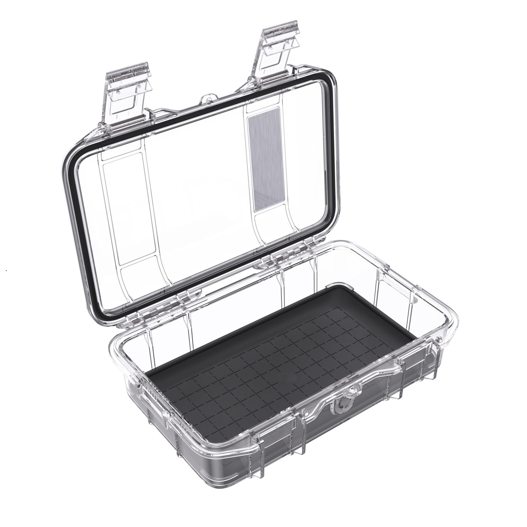 Peli M50 Micro Case caurspīdīgs/melns atvērts — iekšējā dobums ar noņemamu pretslīdes polsterējumu